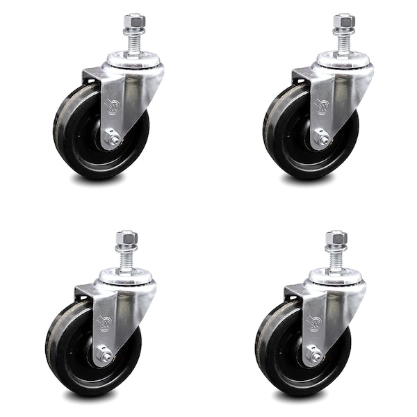 4 Inch Phenolic Wheel Swivel 1/2 Inch Threaded Stem Caster Set